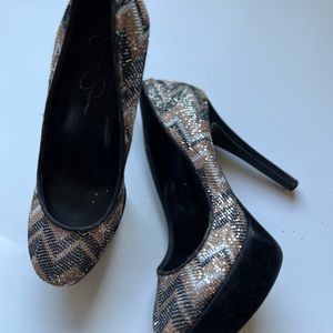 JESSICA SIMPSON Zig Zag Sparkle Glitter High Heels